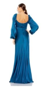 Mac Duggal Size 16 Blue Sweetheart Neck Long Sleeve Maxi Gown Dress - Image 3