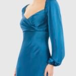 Mac Duggal Size 16 Blue Sweetheart Neck Long Sleeve Maxi Gown Dress