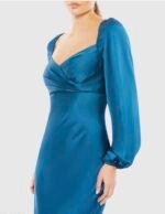 Mac Duggal Size 16 Blue Sweetheart Neck Long Sleeve Maxi Gown Dress