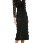 Mac Duggal 67856 Sz 16 Embellished V-Neck Illusion Long Sleeve Column Midi