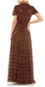 NWT Mac Duggal 8042 Sz 22 Ruffle Tiered Short Sleeve A Line Gown Brown - Image 3