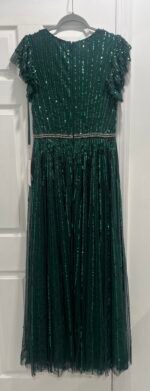 Mac Duggal Deep Green Beaded Cap Sleeve Tulle A-Line Gown Size 8 - Image 5