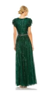 Mac Duggal Deep Green Beaded Cap Sleeve Tulle A-Line Gown Size 8 - Image 3