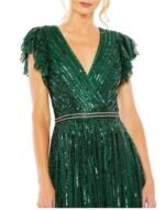 Mac Duggal Deep Green Beaded Cap Sleeve Tulle A-Line Gown Size 8 - Image 4