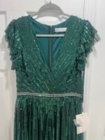 Mac Duggal Deep Green Beaded Cap Sleeve Tulle A-Line Gown Size 8 - Image 7