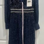 Mac Duggal 93593 Sz 4 Blue Sequin Beaded Waist Midi Sheath Dress