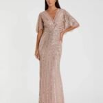NWT Mac Duggal 93583 Sz 12 Vintage Rose Beaded Sequin Cape Sleeve Gown