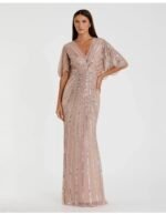 NWT Mac Duggal 93583 Sz 12 Vintage Rose Beaded Sequin Cape Sleeve Gown