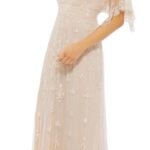 Mac Duggal Blush Sequin Short Sleeve Tulle Trumpet Gown Size 4
