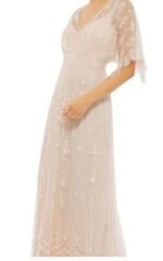 Mac Duggal Blush Sequin Short Sleeve Tulle Trumpet Gown Size 4