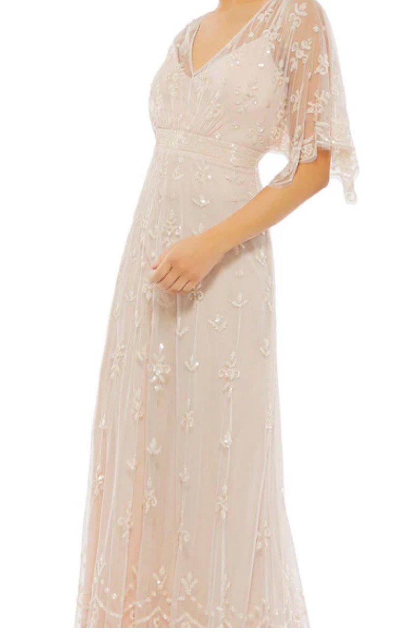 Screenshot Mac Duggal Blush Sequin Short Sleeve Tulle Trumpet Gown Size 4 - Image 1
