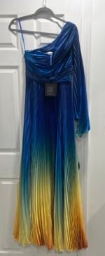 MAC DUGGAL 49903 Sz 4 Blue Ombre Pleated Charmeuse One-Shoulder Gown - Image 4