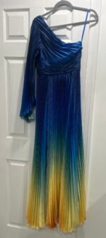 MAC DUGGAL 49903 Sz 4 Blue Ombre Pleated Charmeuse One-Shoulder Gown - Image 7
