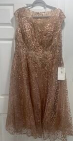 Mac Duggal 20398 Sz 8 Sequined Cap Sleeve Fit and Flare Midi Dress Bronze - Image 5