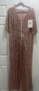 NWT Mac Duggal 93583 Sz 12 Vintage Rose Beaded Sequin Cape Sleeve Gown - Image 6