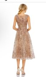 Mac Duggal 20398 Sz 10 Sequined Cap Sleeve Fit and Flare Midi Dress Bronze - Image 3