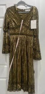 Mac Duggal 5502 Sz 16 Green Evening Gown Beaded Short Sleeve Long A-Line Dress - Image 2