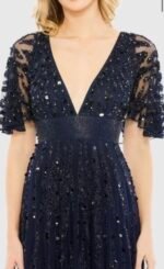 Mac Duggal 93784 Midnight Sequin Mesh Flutter Sleeve Gown Size 12 - Image 4