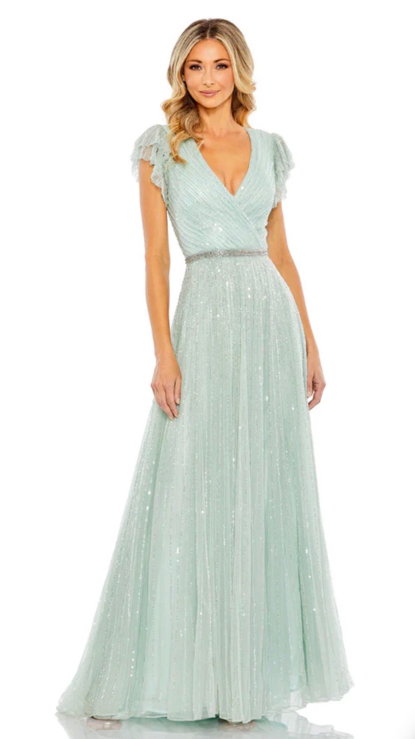 Screenshot Mac Duggal 5502 Sz 16 Green Evening Gown Beaded Short Sleeve Long A-Line Dress - Image 1