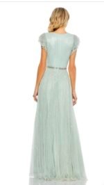 Mac Duggal 5502 Sz 16 Green Evening Gown Beaded Short Sleeve Long A-Line Dress - Image 4