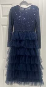 Ieena for Mac Duggal 26299 Sz 2 Midnight  Blue Sequin Tulle Tiered Dress - Image 5