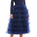 Ieena for Mac Duggal 26299 Sz 2 Midnight  Blue Sequin Tulle Tiered Dress