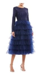 Ieena for Mac Duggal 26299 Sz 2 Midnight  Blue Sequin Tulle Tiered Dress