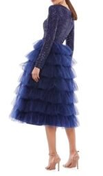 Ieena for Mac Duggal 26299 Sz 2 Midnight  Blue Sequin Tulle Tiered Dress - Image 3