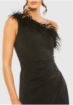 Mac Duggal 68456 Sz 2 Black Feather One Shoulder Ruched Gown Side Slit - Image 3
