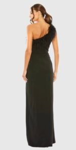 Mac Duggal 68456 Sz 2 Black Feather One Shoulder Ruched Gown Side Slit - Image 4