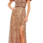Mac Duggal 5540 Sz 8 Copper Sequined Wrap Butterfly Sleeve Draped Gown
