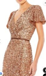 Mac Duggal 5540 Sz 8 Copper Sequined Wrap Butterfly Sleeve Draped Gown - Image 4