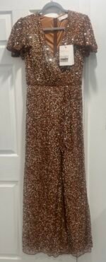 Mac Duggal 5540 Sz 8 Copper Sequined Wrap Butterfly Sleeve Draped Gown - Image 5