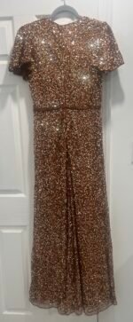 Mac Duggal 5540 Sz 8 Copper Sequined Wrap Butterfly Sleeve Draped Gown - Image 7