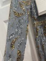 Mac Duggal 5124 Sz 10 Embellished Illusion Long Sleeve Gown Platinum Gold Color - Image 6