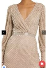NWT Mac Duggal 10062 Sz 8 Wrap Over Bishop Sleeve Gown With Pearl Beading - Image 4