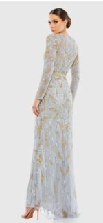 Mac Duggal 5124 Sz 10 Embellished Illusion Long Sleeve Gown Platinum Gold Color - Image 4