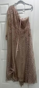 Mac Duggal 20401 Sz14Taupe Embellished Embroidered One Shoulder Long Sleeve Gown - Image 4