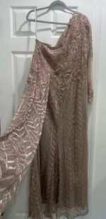 Mac Duggal 20401 Sz14Taupe Embellished Embroidered One Shoulder Long Sleeve Gown - Image 5