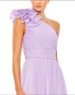 Mac Duggal 49536 Lilac Purple Polka Dot Ruffled One Shoulder Gown Size 18 - Image 4