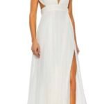 Mac Duggal 68113 White Feather Shoulder Cutout Lace Up Back Gown size 8 NWT