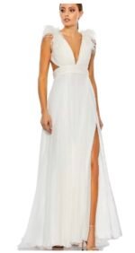 Mac Duggal 68113 White Feather Shoulder Cutout Lace Up Back Gown size 8 NWT