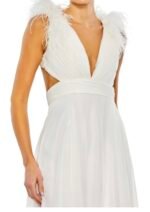 Mac Duggal 68113 White Feather Shoulder Cutout Lace Up Back Gown size 8 NWT - Image 4