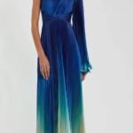 MAC DUGGAL 49903 Sz 4 Blue Ombre Pleated Charmeuse One-Shoulder Gown