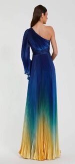 MAC DUGGAL 49903 Sz 4 Blue Ombre Pleated Charmeuse One-Shoulder Gown - Image 3