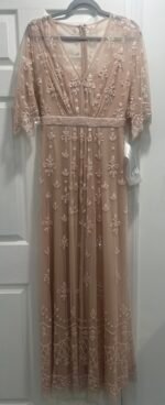 Mac Duggal Blush Sequin Short Sleeve Tulle Trumpet Gown Size 4 - Image 7