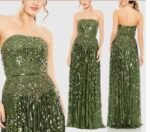 Mac Duggal 93915 Sz 12 Olive Green Embellished Strapless Gown