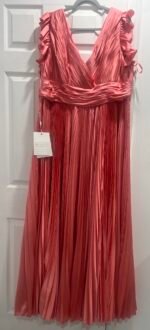 Mac Duggal 77006 Size 16 Coral  Flutter Sleeve Pleated V-Neck Gown - Image 4