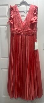 Mac Duggal 77006 Size 16 Coral  Flutter Sleeve Pleated V-Neck Gown - Image 4