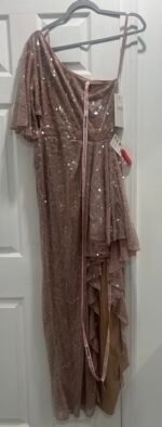 MAC DUGGAL 93662 Sz 6 SEQUINED FLUTTER SLEEVE ONE SHOULDER DRAPED mauve  GOWN - Image 5